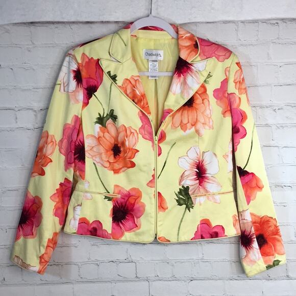 Chadwick's Blazer‎ Womens 8 Petite Yellow Floral Spring Colorful Gardencore - Picture 2 of 9
